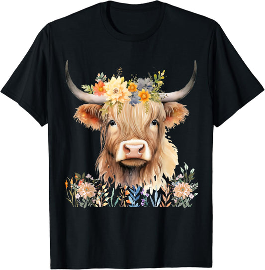 Cute Highland Cow With Flowers Highland Cow T-shirt & Hoodie 0624