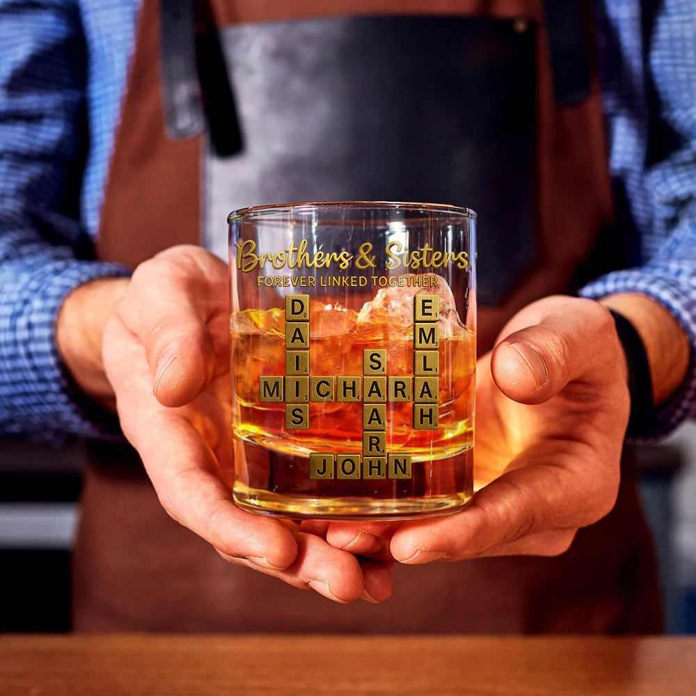 Siblings Crosssord Puzzle Scrabble - Personalized Sibling Whiskey Glass