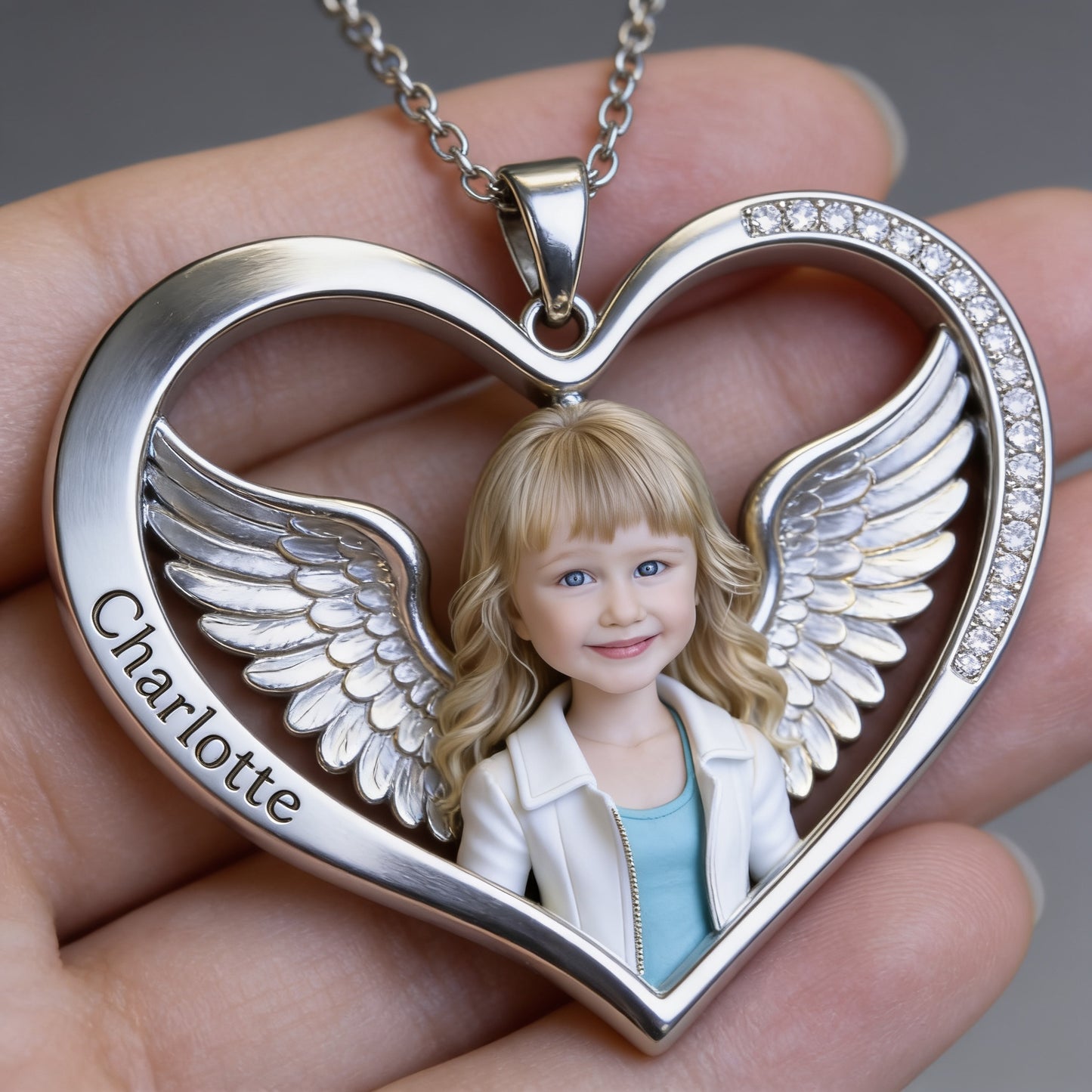 Custom Little Girl Photo Shaped Metal Pendant Necklace Personalized Daughter Picture Memorial Jewelry Sweet Gift for Moms Casual Wear Travel Accessory