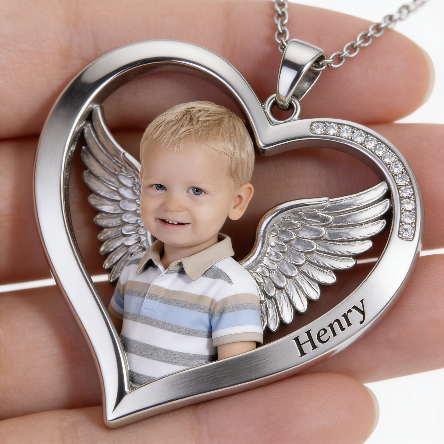 Custom Little Boy Photo Shaped Metal Pendant Necklace Personalized Son Picture Memorial Jewelry Sweet Gift for Moms Casual Wear Travel Accessory
