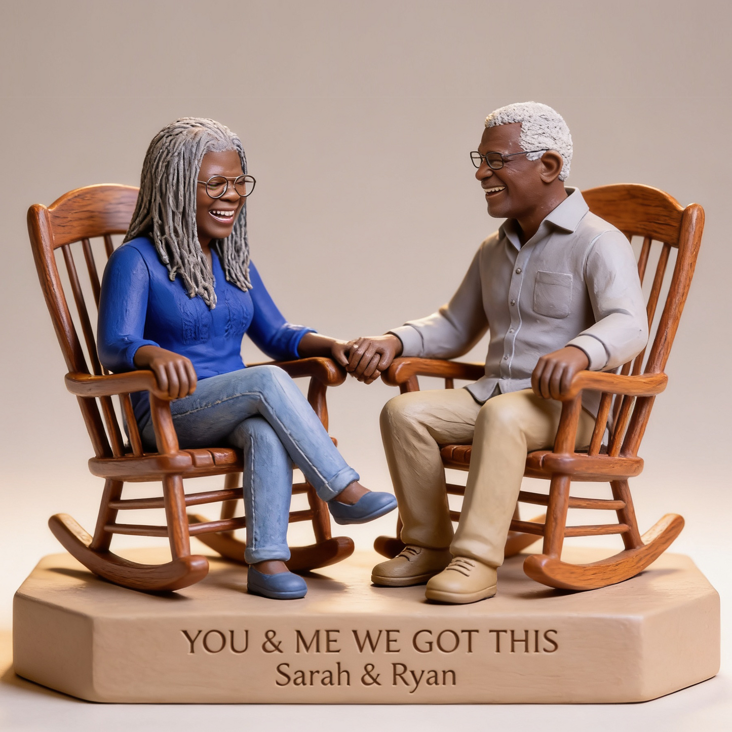 Custom Old Black Couple Desk Sign - Shaped Acrylic Plaque Portrait Statue, Romantic Milestone Anniversary