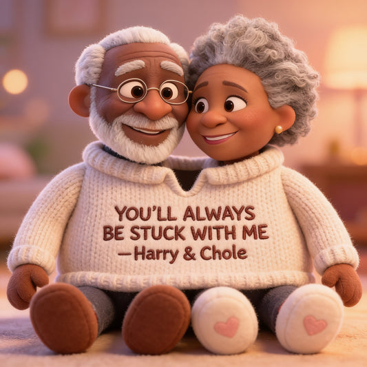 Personalized Older Black Couple Pixar Style Custom Shaped Faux Fur Pillow - Cute Cartoon African American Anniversary Gift Bed Cushion