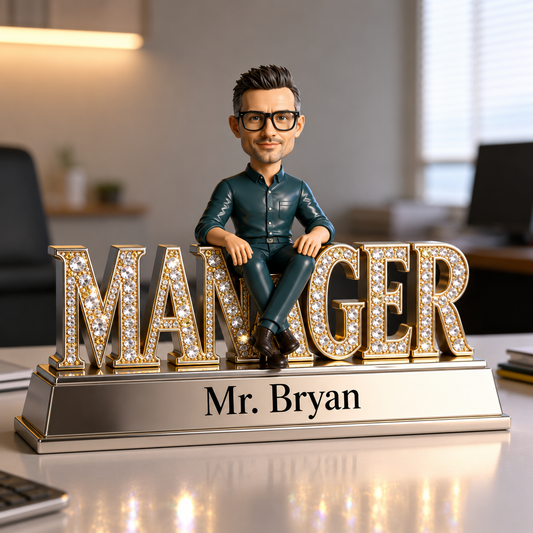 Custom Male Manager Desk Nameplate Plaque - Personalized Men Boss Figurine, Gold Crystal Office Decor Gift