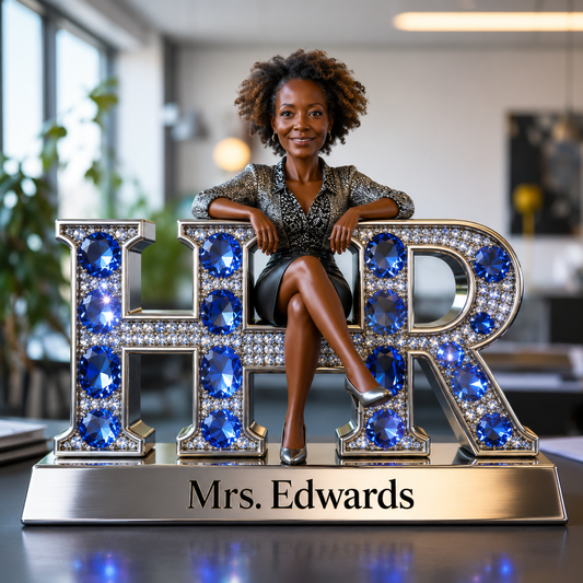 Custom Older Black Female HR Desk Nameplate - Personalized Human Resources Figurine, Office Decor Acrylic Plaque, Retirement Gift