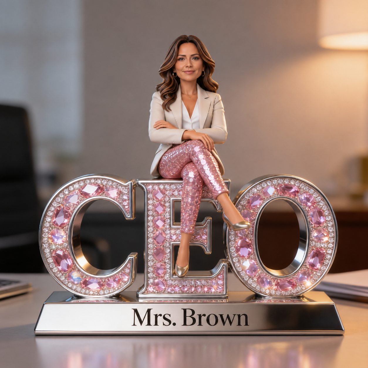 Custom Photo Latina Female CEO Gift - Personalized Executive Desk Nameplate, Boss Lady Office Decor Acrylic Plaque
