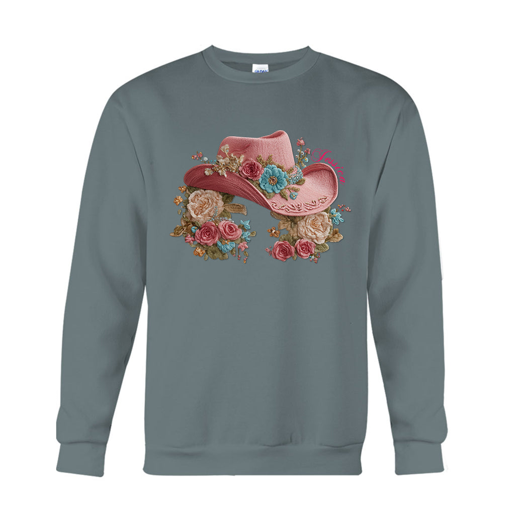 Cowgirl Hat And Flowers - Personalized Cowgirl T-shirt And Hoodie