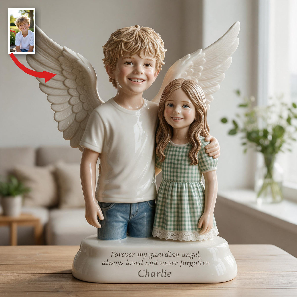 Personalized Little Boy Guardian Angel 3D Memorial Resin Plaque