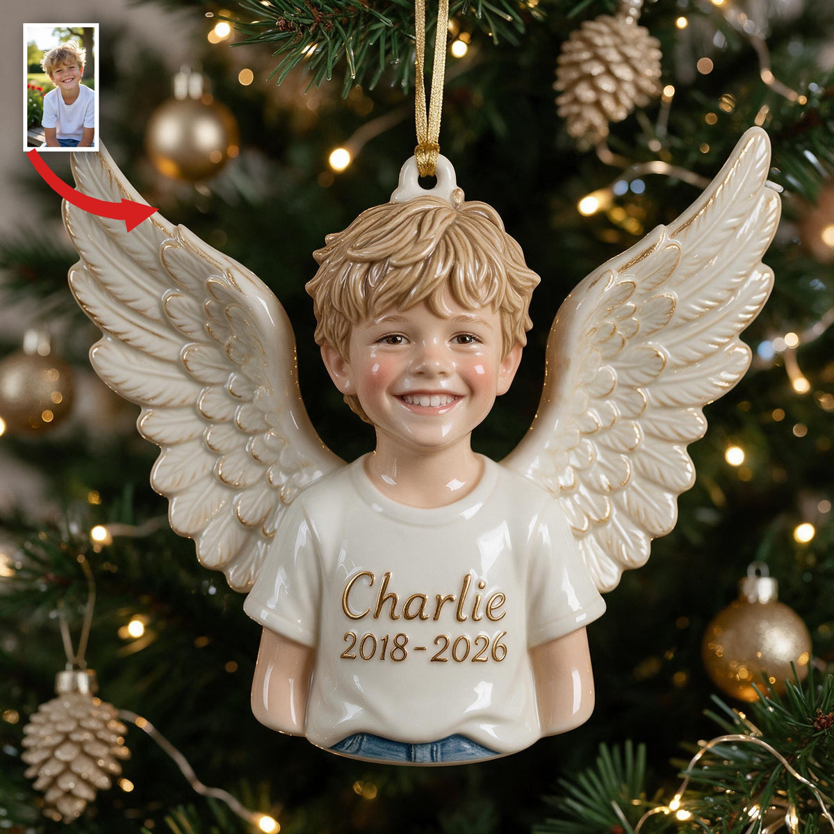 Personalized Christmas Little Boy Angel 3D Memorial Ornament