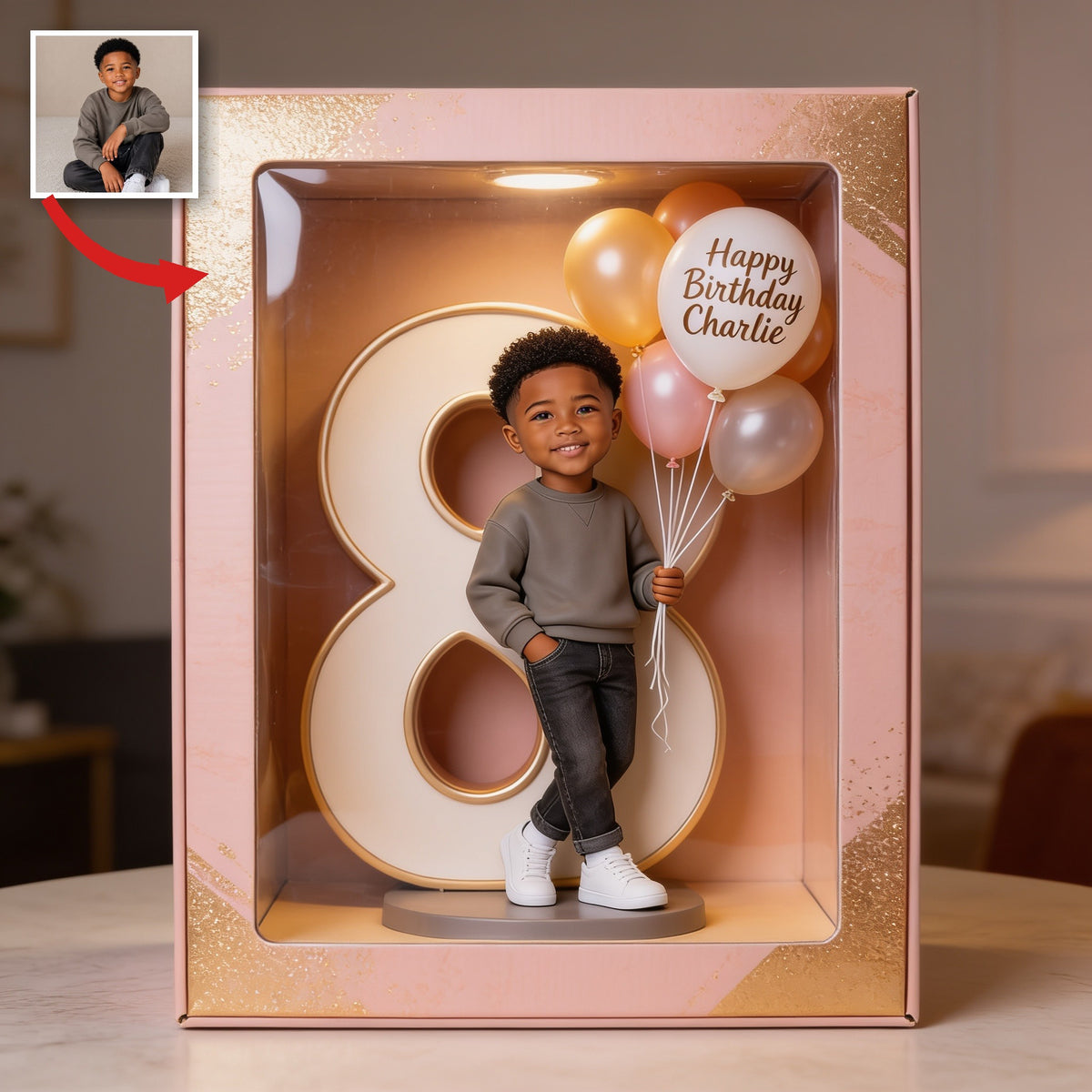 Personalized 8th Birthday Black Little Boy Acrylic Display Box Keepsake Gift