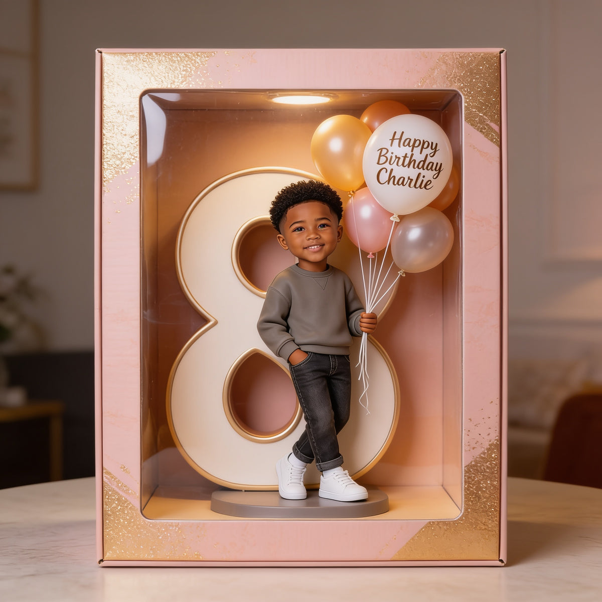 Personalized 8th Birthday Black Little Boy Acrylic Display Box Keepsake Gift