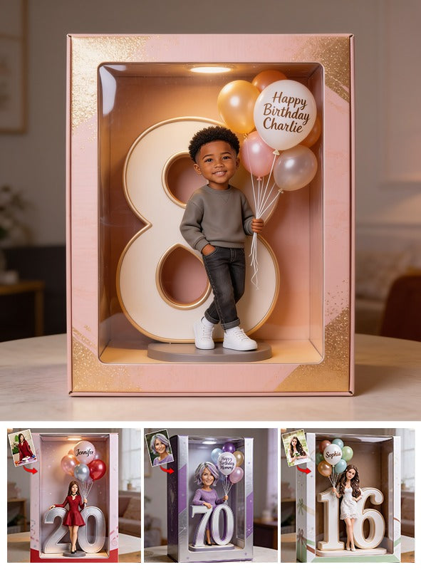 Personalized 8th Birthday Black Little Boy Acrylic Display Box Keepsake Gift