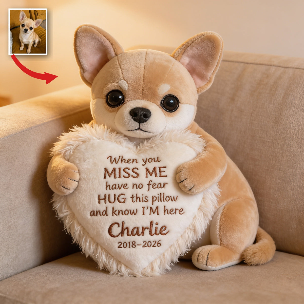 Personalized Chihuahua Memorial Faux Fur Shaped Pillow Pet Loss Keepsake