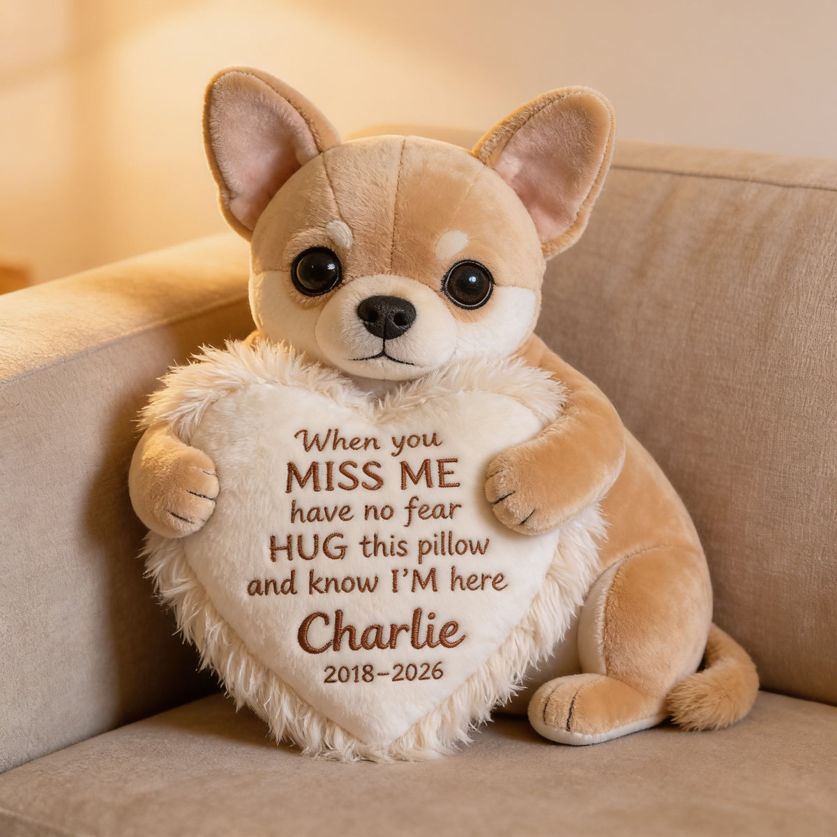 Personalized Chihuahua Memorial Faux Fur Shaped Pillow Pet Loss Keepsake