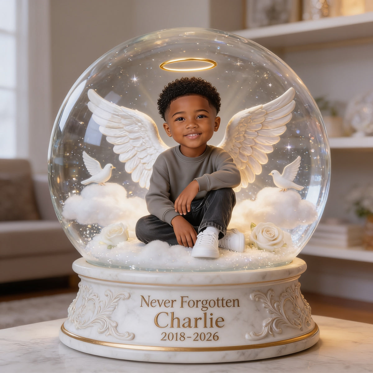 Personalized Memorial Black Little Boy Custom Shaped Acrylic Plaque Sympathy Gift