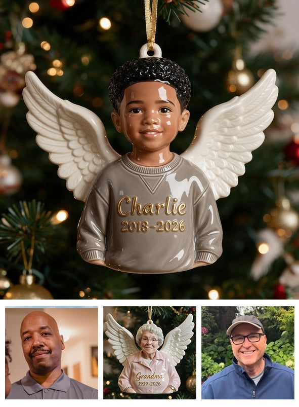 Personalized Christmas Black Little Boy Memorial 3D Ornament