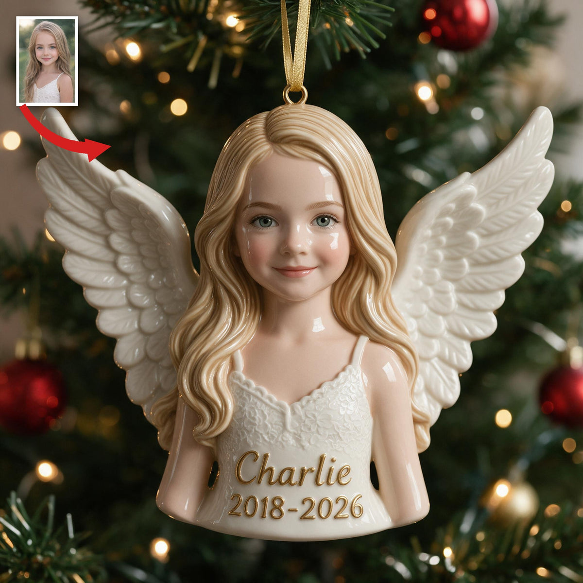 Personalized Christmas Little Girl Memorial 3D Ornament