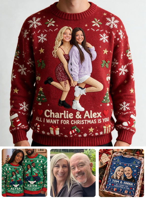 Personalized Christmas Lesbian Couple Ugly Sweater Anniversary Gift