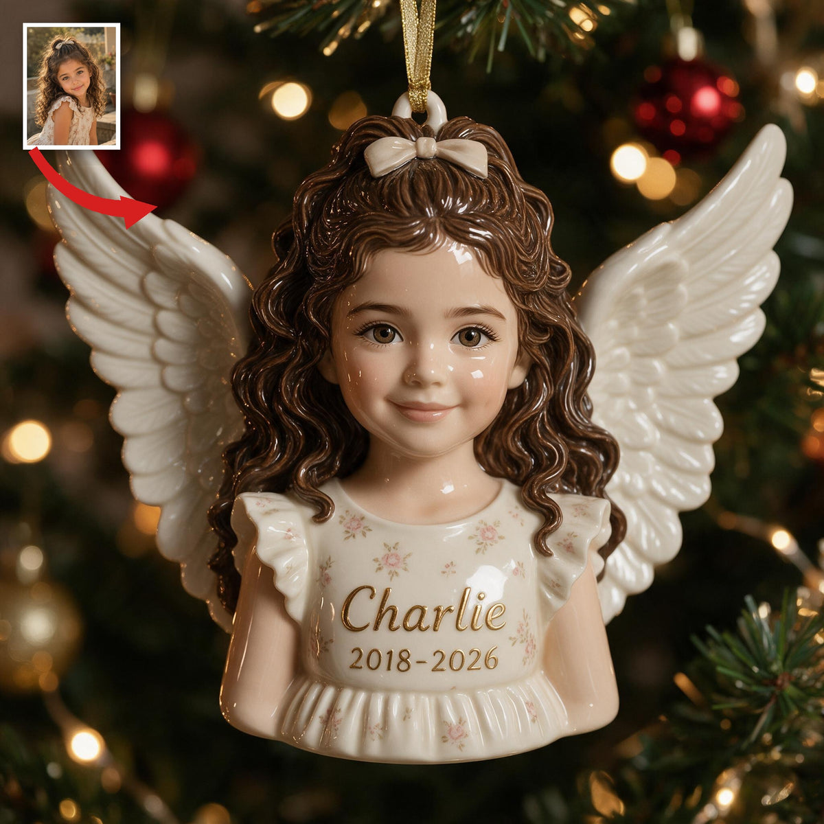 Personalized Christmas Latina Little Girl Angel 3D Memorial Ornament