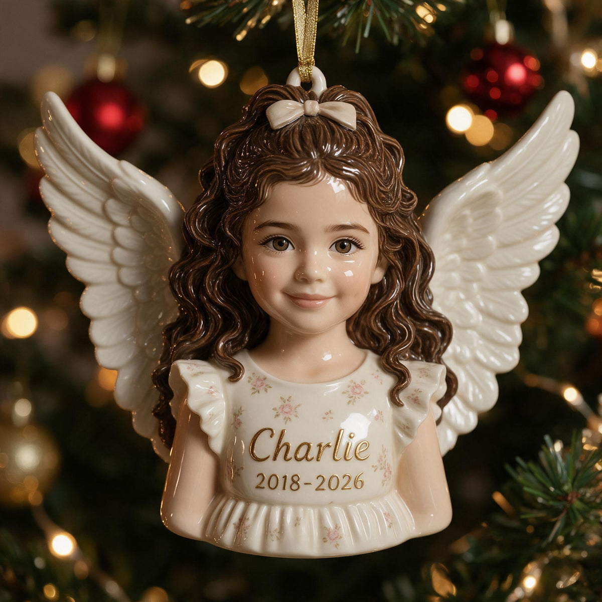 Personalized Christmas Latina Little Girl Angel 3D Memorial Ornament