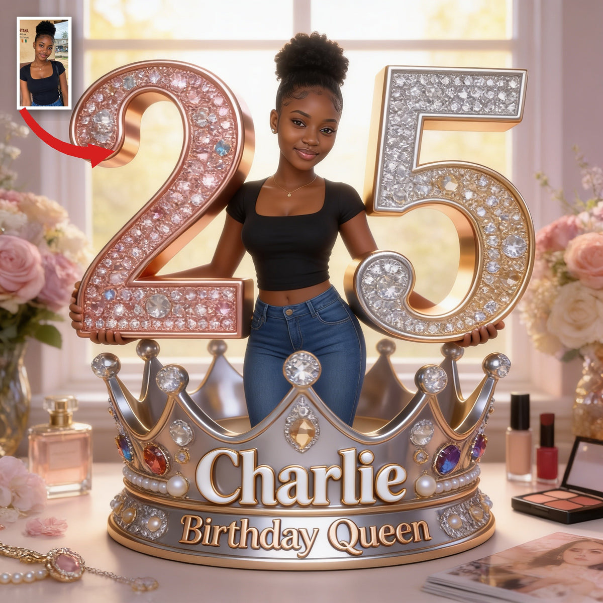 Personalized 25th Birthday Black Woman Birthday Queen Custom Acrylic Plaque