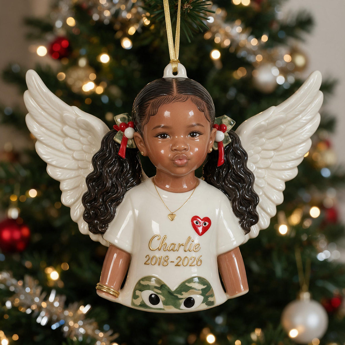 Personalized Christmas Black Little Girl Angel 3D Resin Ornament Memorial Keepsake