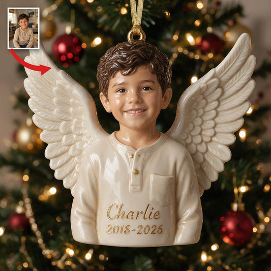 Personalized Christmas Latino Little Boy Angel 3D Memorial Ornament