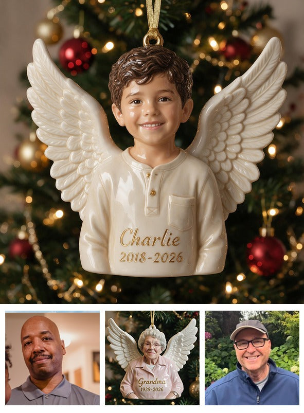 Personalized Christmas Latino Little Boy Angel 3D Memorial Ornament