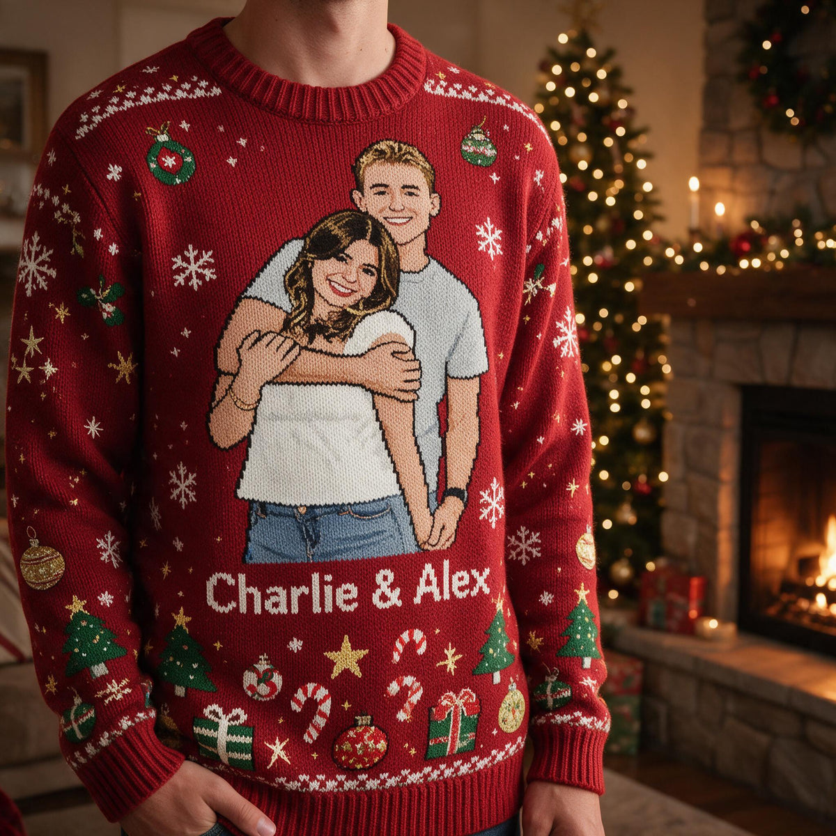 Personalized 5th Anniversary Christmas Couple Ugly Sweater