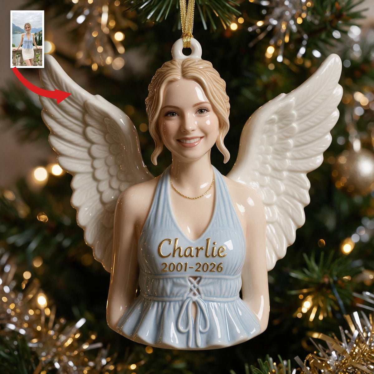 Personalized Christmas Woman Angel Memorial 3D Ornament