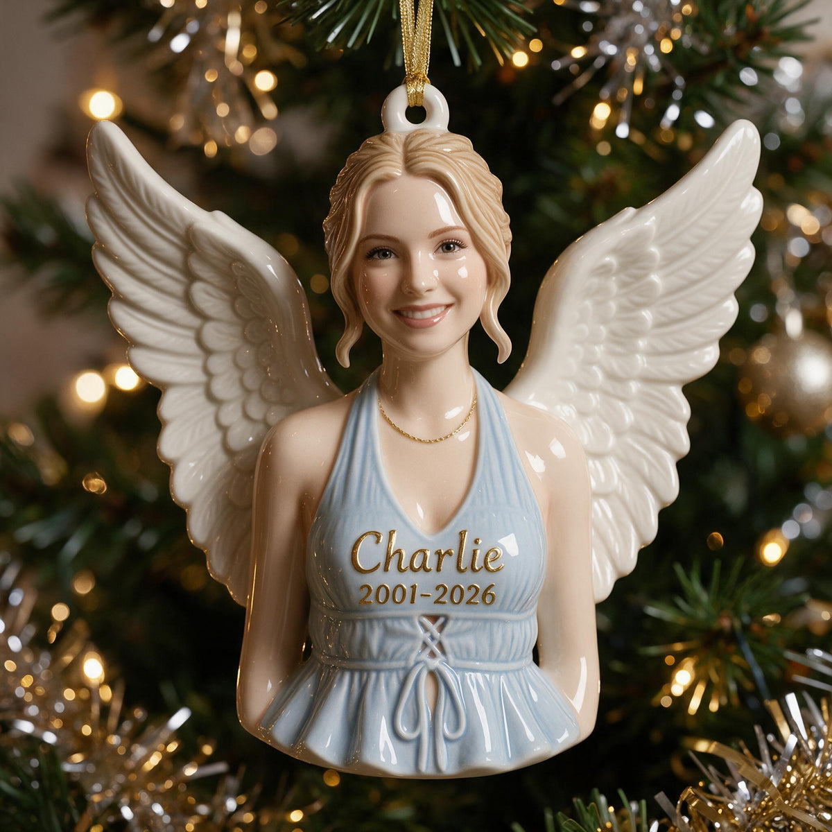 Personalized Christmas Woman Angel Memorial 3D Ornament