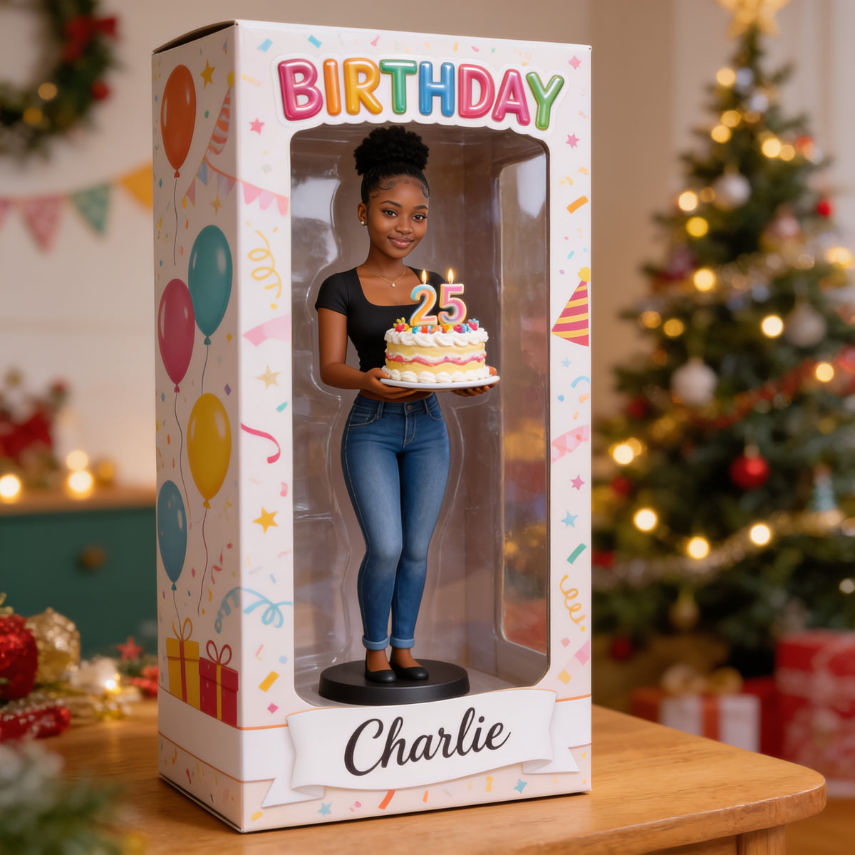 Personalized 25th Birthday Black Woman Acrylic Display Box Keepsake Gift