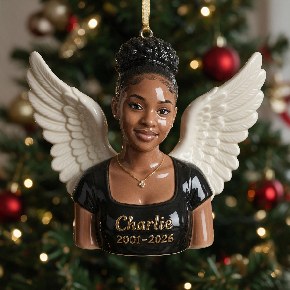 Personalized Christmas Memorial Black Woman Angel 3D Ornament Keepsake