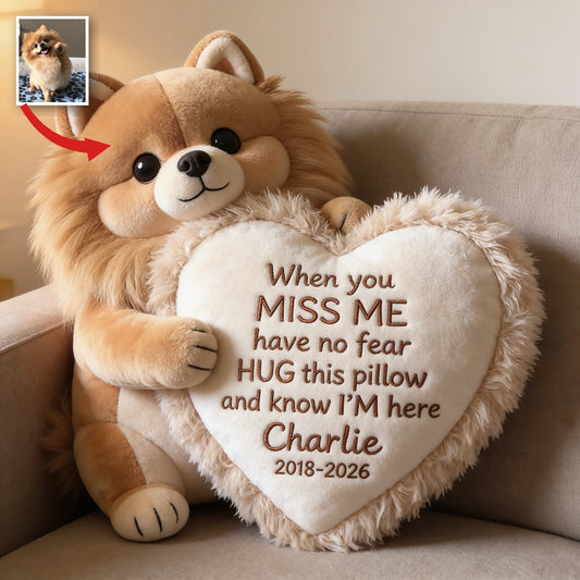 Personalized Fluffy Golden Pomeranian Memorial Faux Fur Shaped Pillow