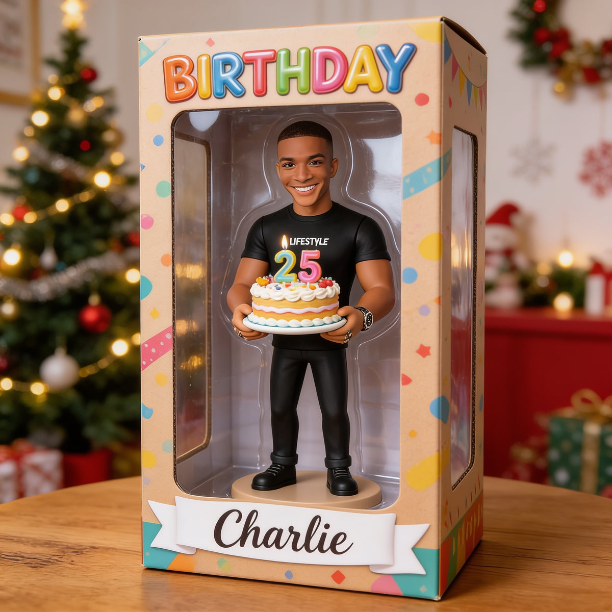 Personalized 25th Birthday Black Man Acrylic Display Box Keepsake Gift