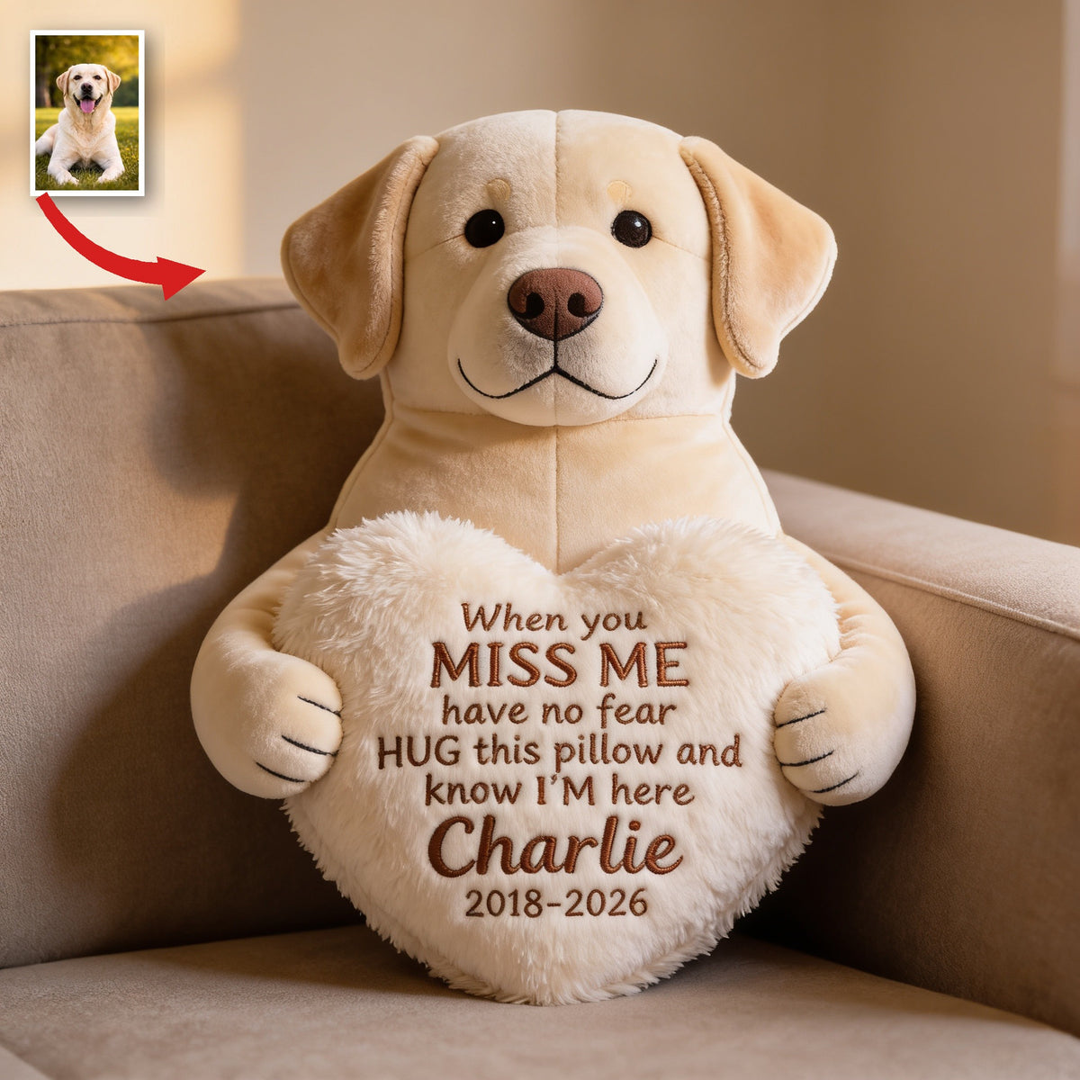 Personalized Yellow Labrador Retriever Memorial Faux Fur Shaped Pillow Pet Loss Gift
