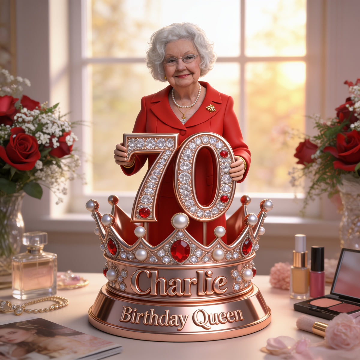 Personalized 70th Birthday Older Woman Custom Shaped Acrylic Plaque Milestone Gift