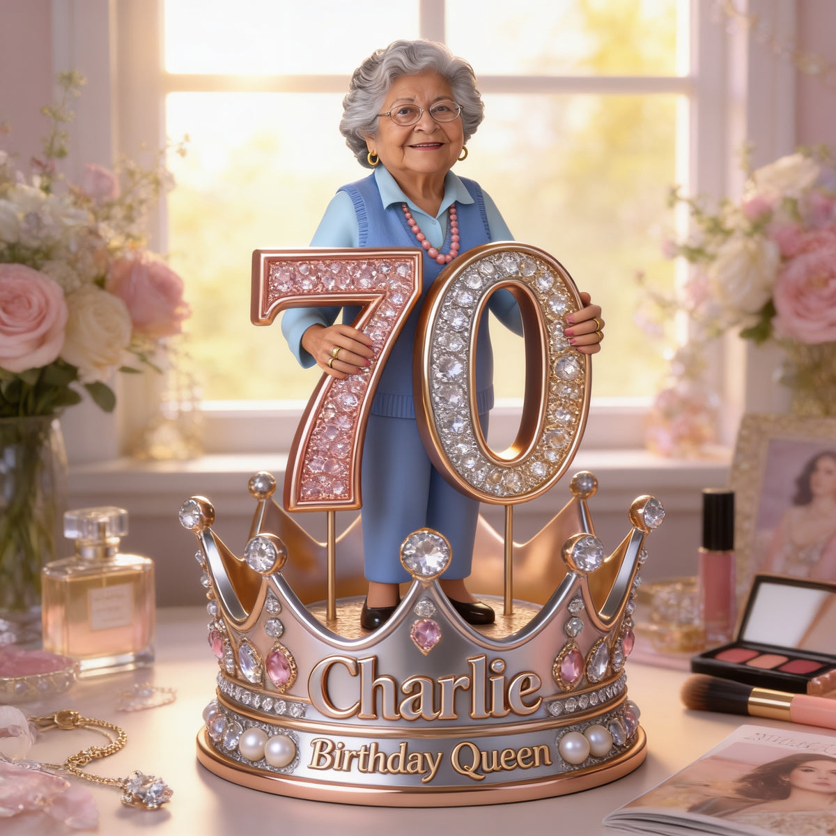 Personalized 70th Birthday Older Latina Woman Custom Shaped Acrylic Plaque Gift