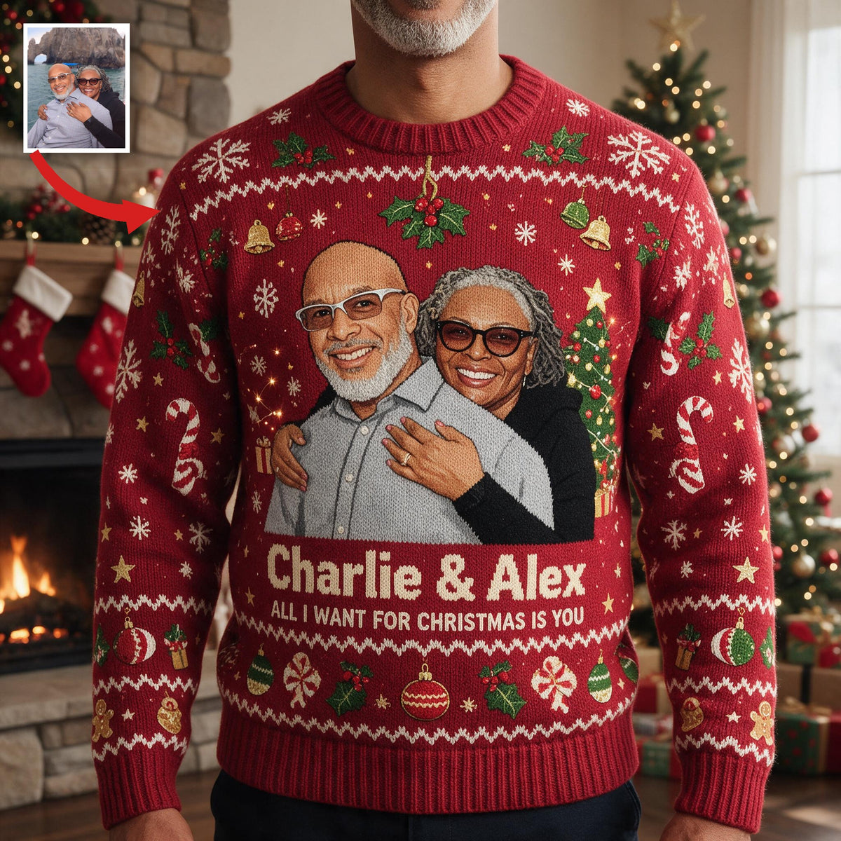Personalized Christmas 30th Anniversary 1996 Middle-Aged Black Couple Ugly Sweater