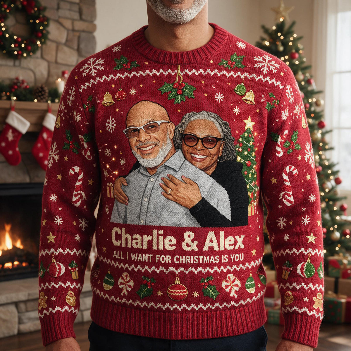 Personalized Christmas 30th Anniversary 1996 Middle-Aged Black Couple Ugly Sweater