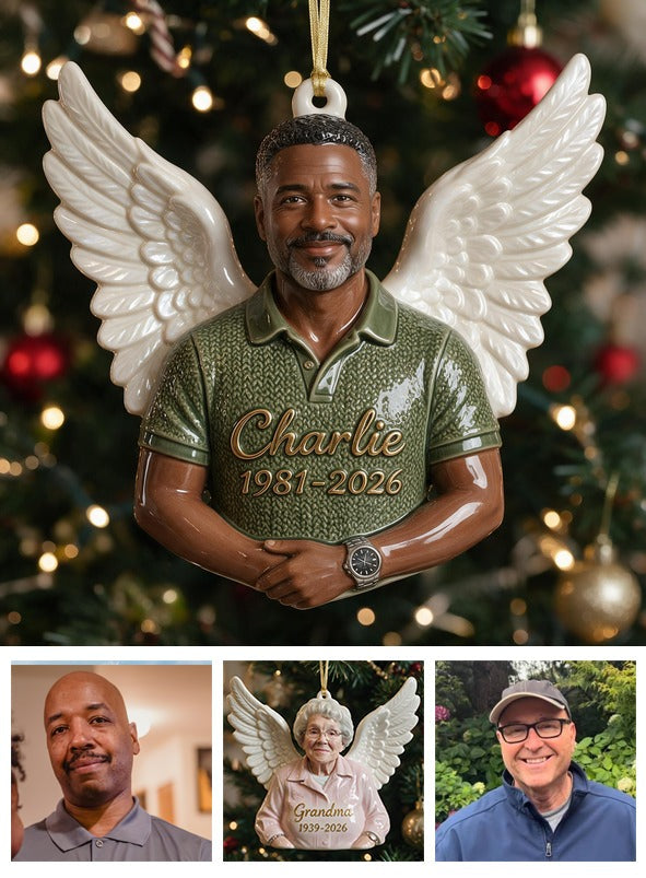 Personalized Christmas Middle-Aged Black Man Memorial 3D Ornament, Dad Husband Keepsake