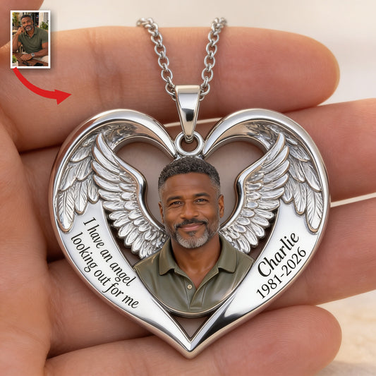 Personalized Middle-Aged Black Man Memorial Heart Pendant Necklace Dad Husband Keepsake