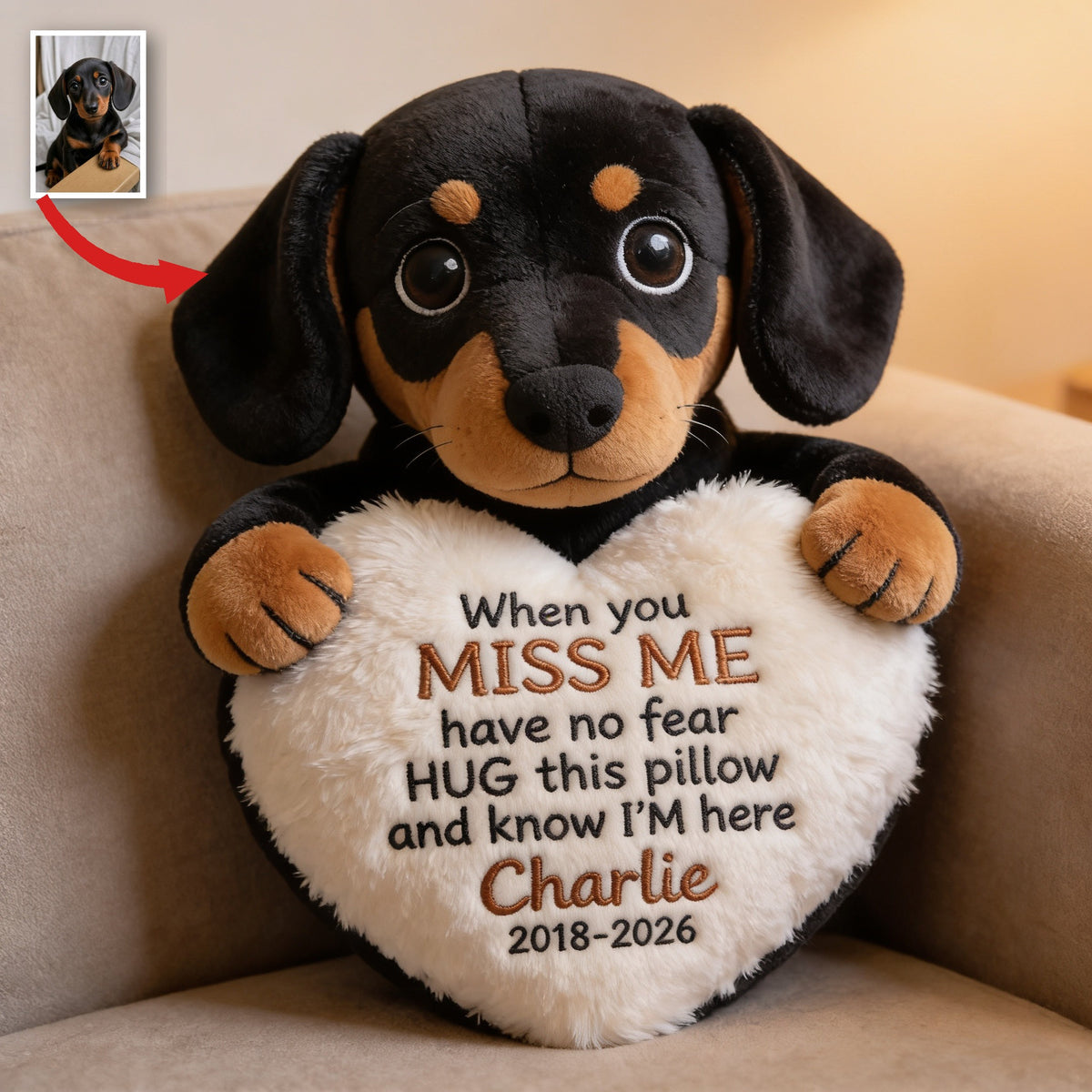 Personalized Dachshund Puppy Memorial Faux Fur Shaped Pillow Pet Loss Gift