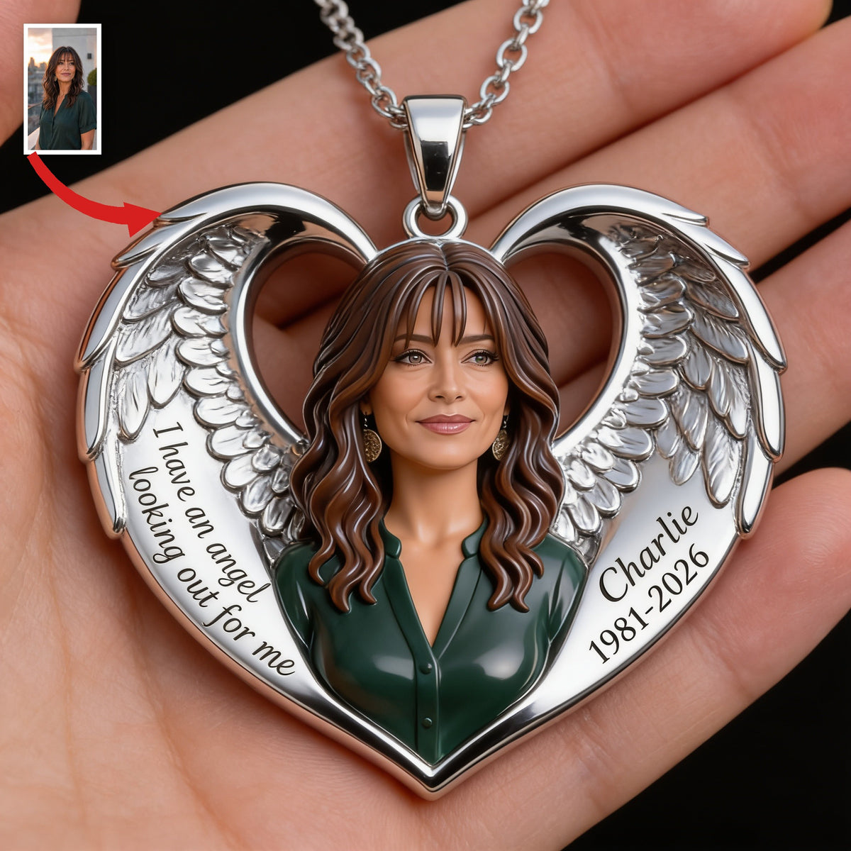 Personalized Middle-Aged Latina Woman Memorial Pendant Necklace, Mom Wife Keepsake
