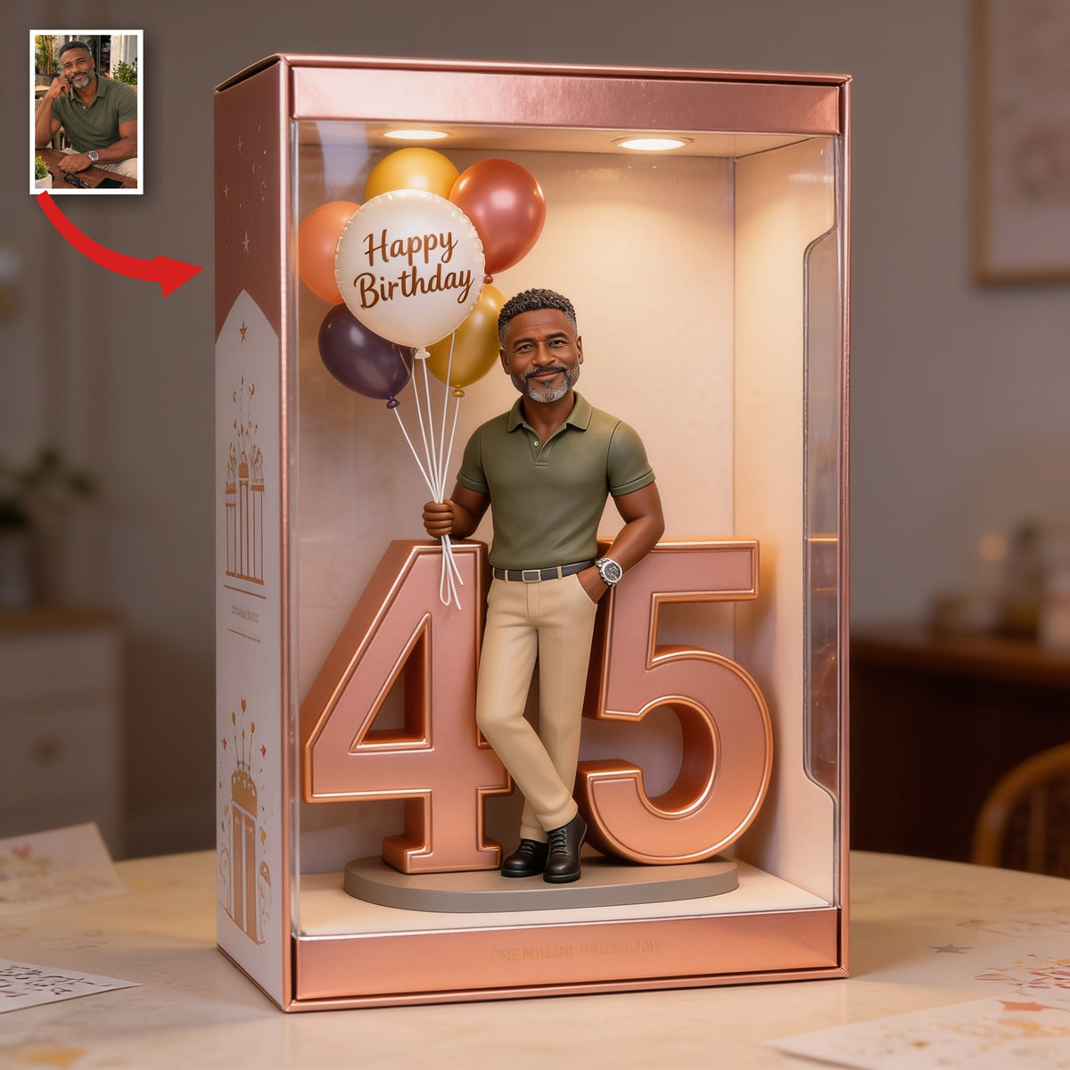 Personalized 45th Birthday Middle-Aged Black Man Acrylic Display Box Keepsake Gift