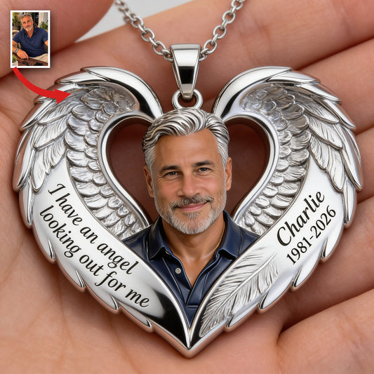 Personalized Memorial Middle-Aged Man Pendant Necklace, Dad Husband Remembrance Jewelry
