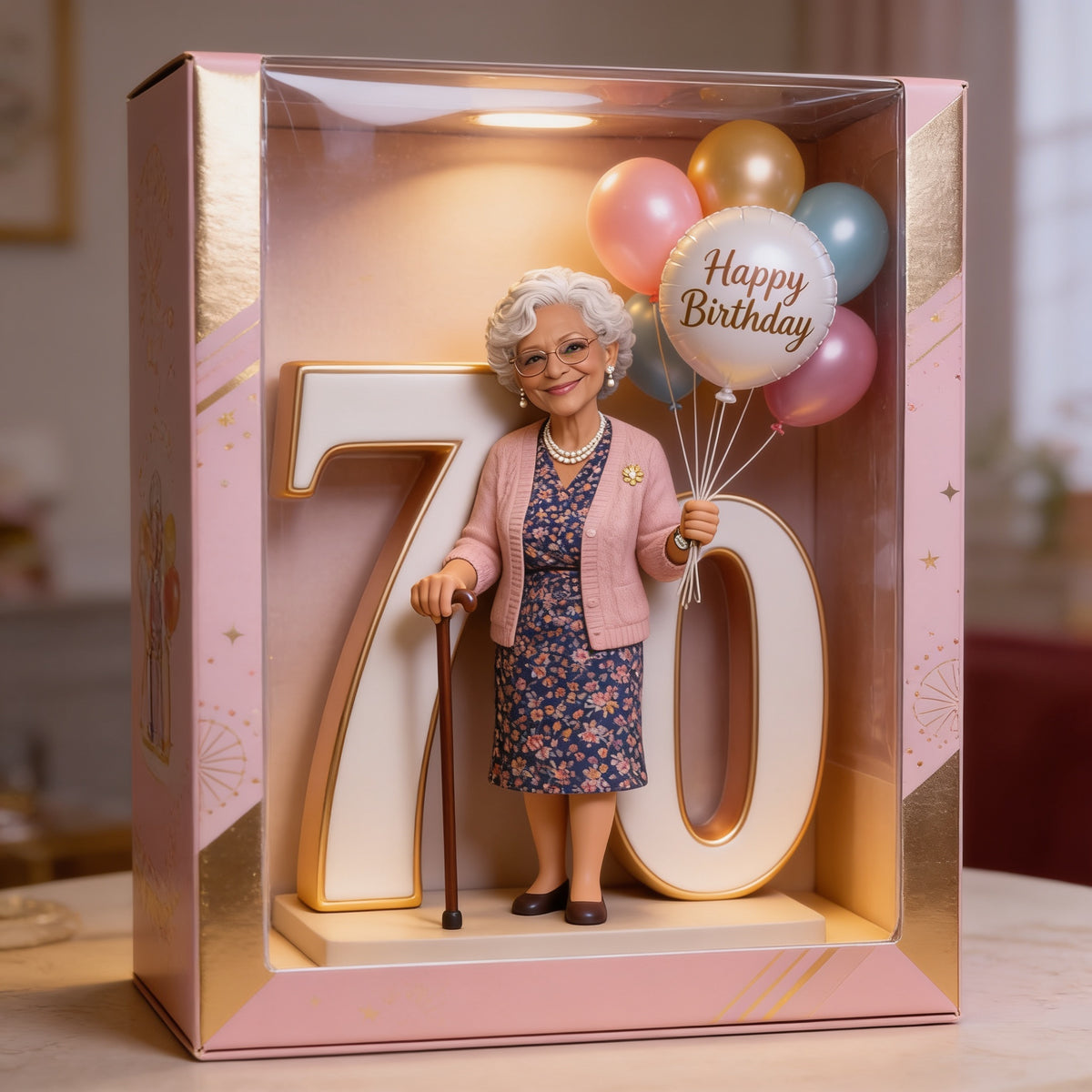 Personalized 70th Birthday Older Black Woman Acrylic Display Box, Milestone Keepsake Gift