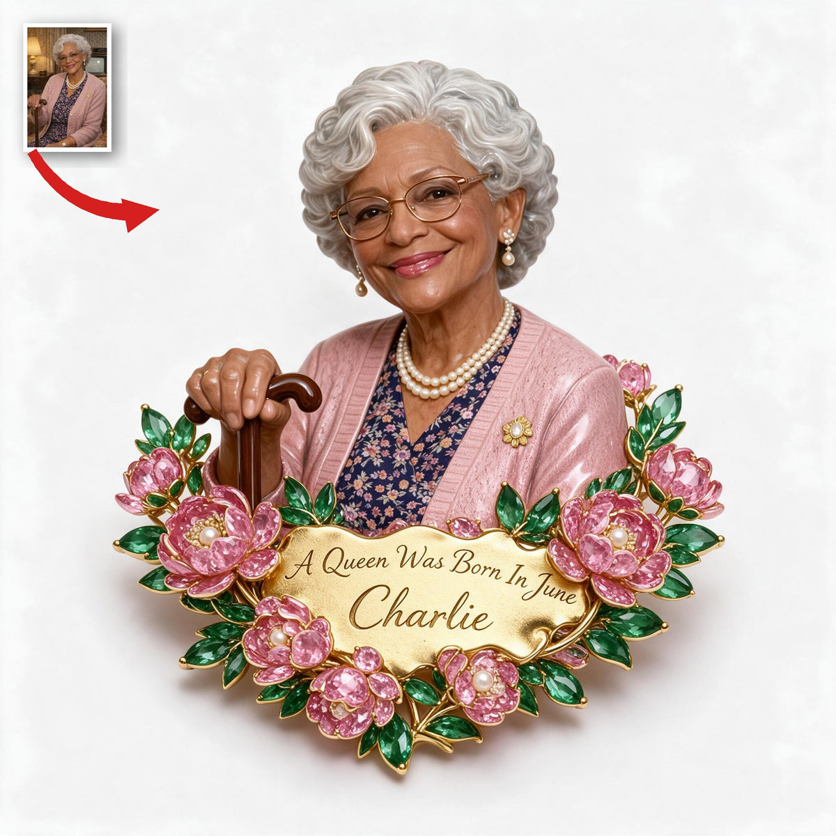 Personalized 70th Birthday Older Black Woman 3D Embossed Enamel Pin Gift
