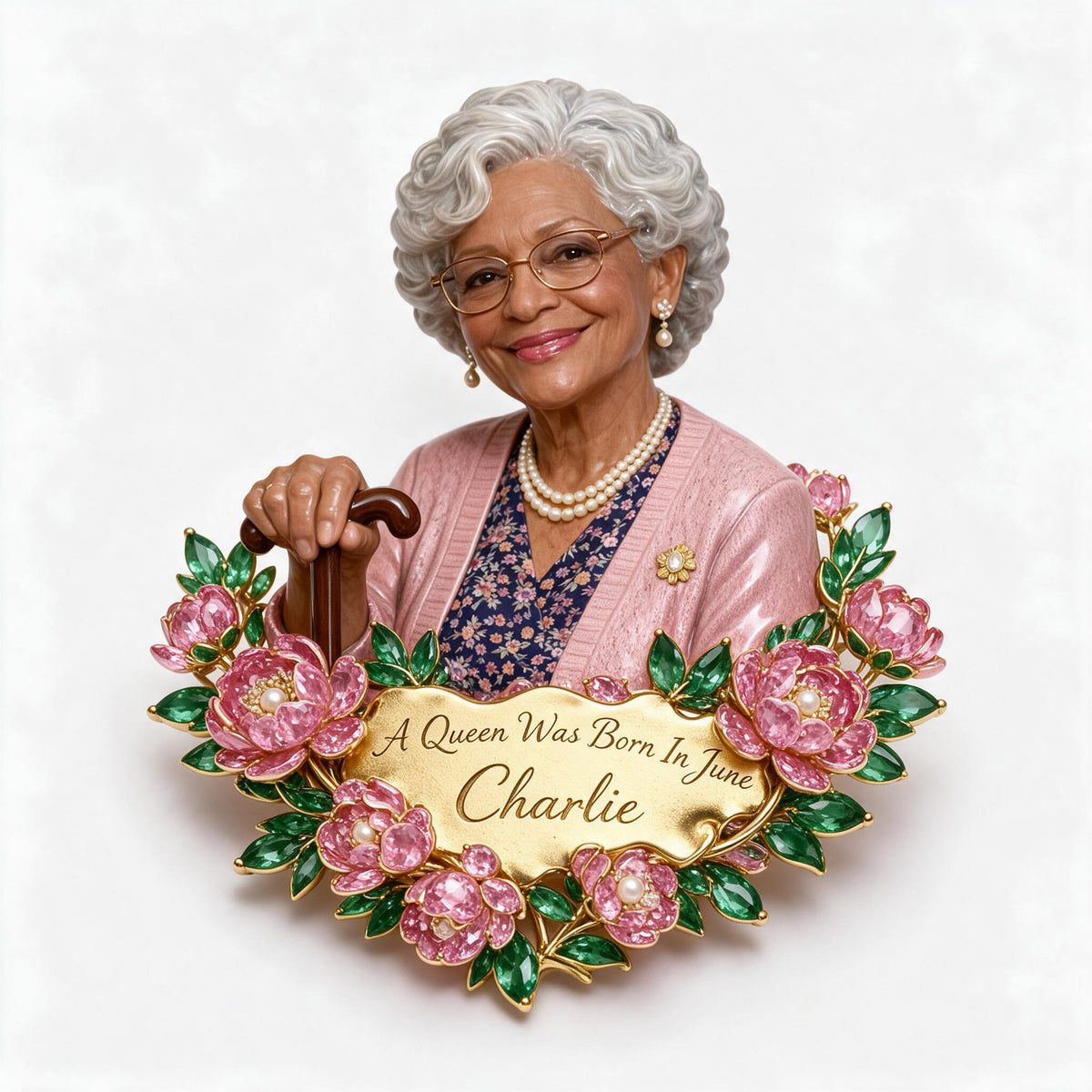 Personalized 70th Birthday Older Black Woman 3D Embossed Enamel Pin Gift
