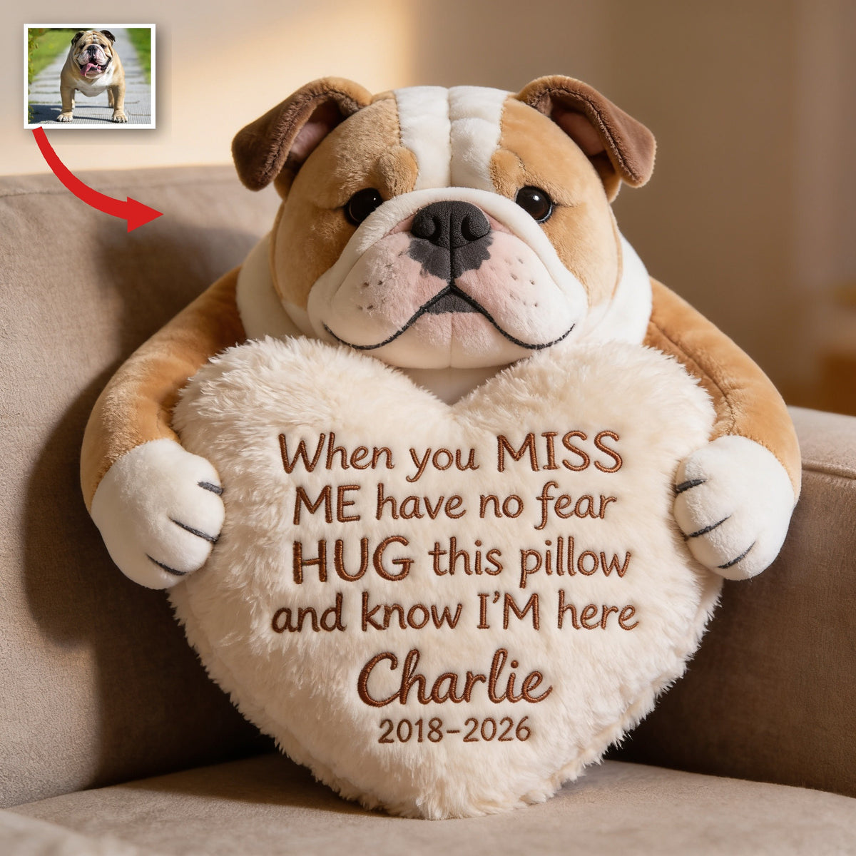 Personalized Fawn White Bulldog Memorial Faux Fur Pillow