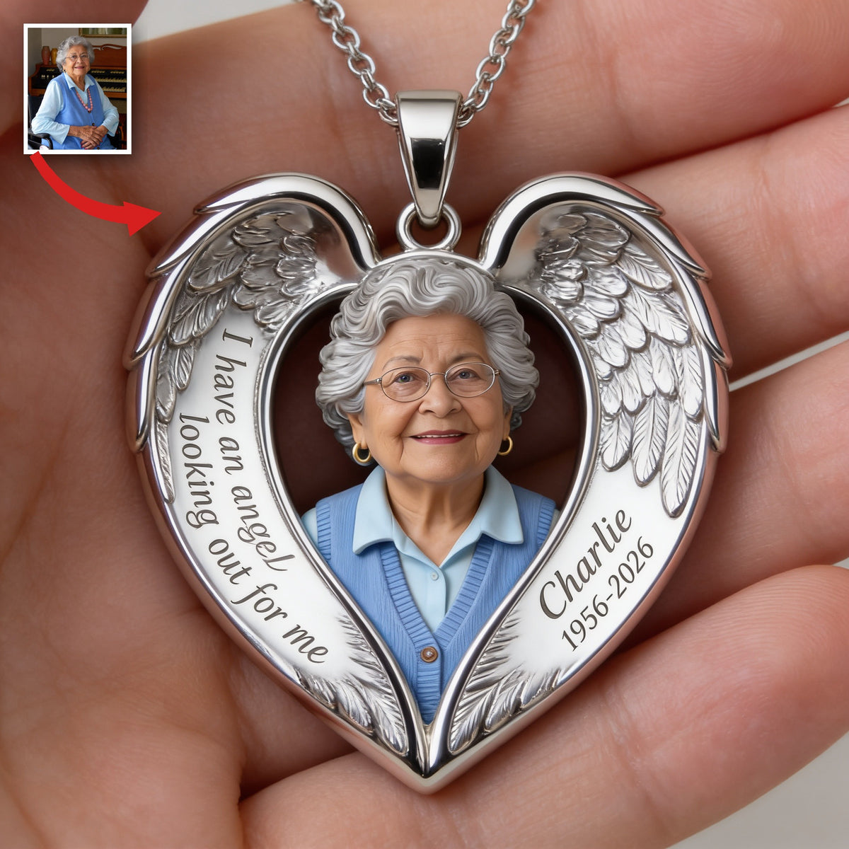 Personalized Older Latina Woman Grandma Memorial Pendant Necklace
